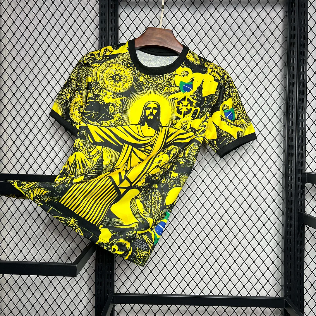 2024 Brazil Special Edition Jesus Yellow Gray Soccer Jersey