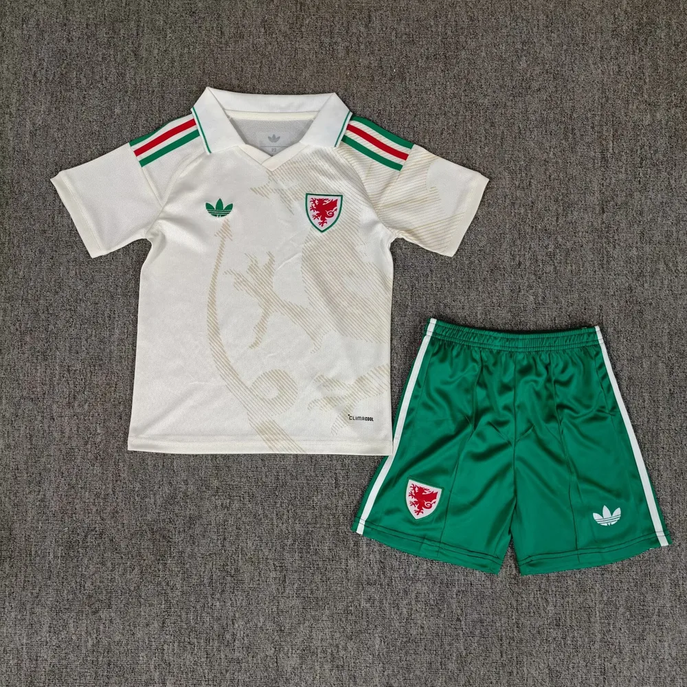 Camiseta de Fútbol Visitante de la Selección de Gales 2026 1:1 Calidad Tailandesa Talla Infantil
