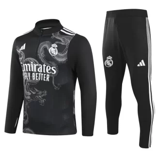 Chándal de Entrenamiento de Media Cremallera de Real Madrid 2024/2025 Edición Especial Negro Real Calidad Tailandesa