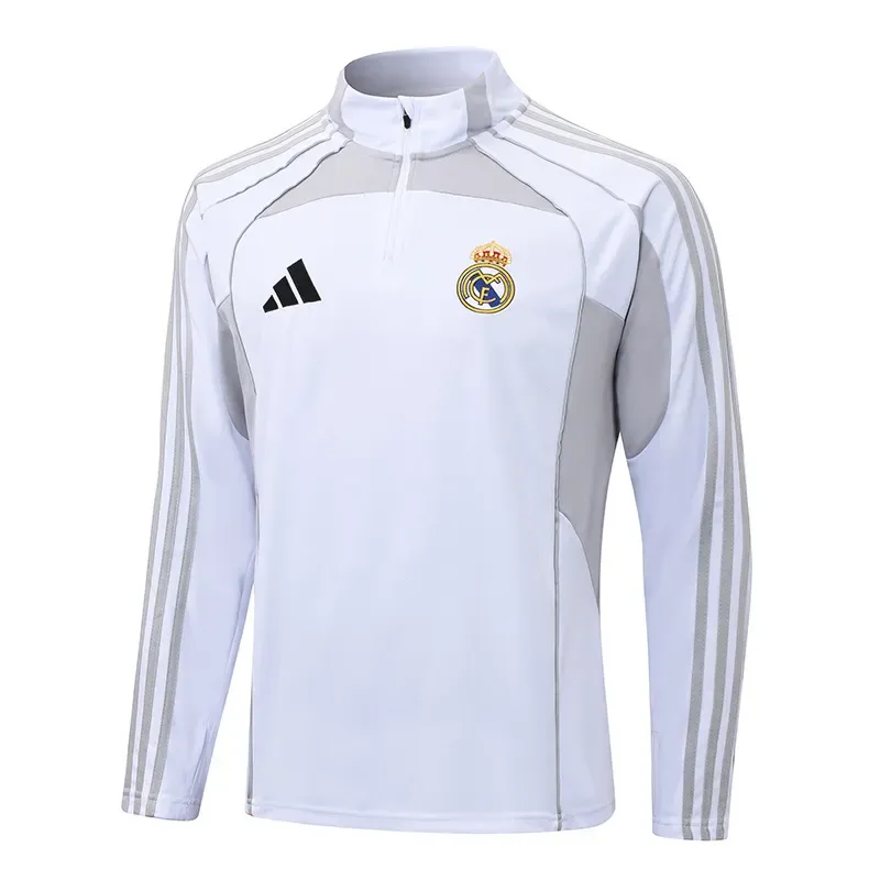 Conjunto de entrenamiento blanco gris de tiro medio Real Madrid 2025-2026 Calidad Thai