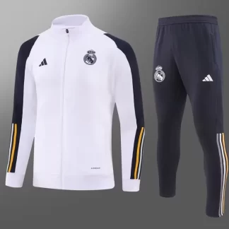 2023/2024 Real Madrid Chaqueta Cremallera Larga Blanca Camiseta de Fútbol Set
