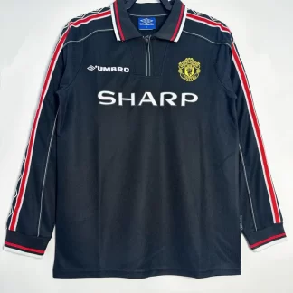 1998-1999 Retro Manga Larga Manchester United Equipación Visitante Camiseta de Fútbol Calidad Tailandesa