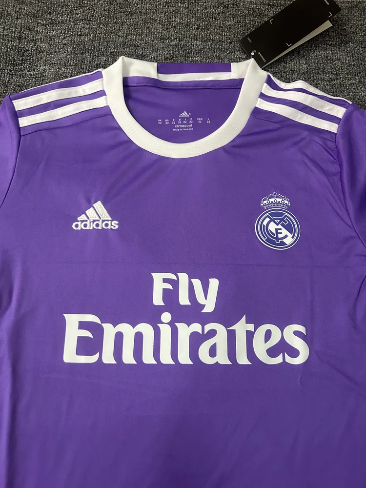 Camiseta de Fútbol Visitante Retro de Manga Larga de Real Madrid 2016/2017 Calidad Tailandesa Talla Infantil