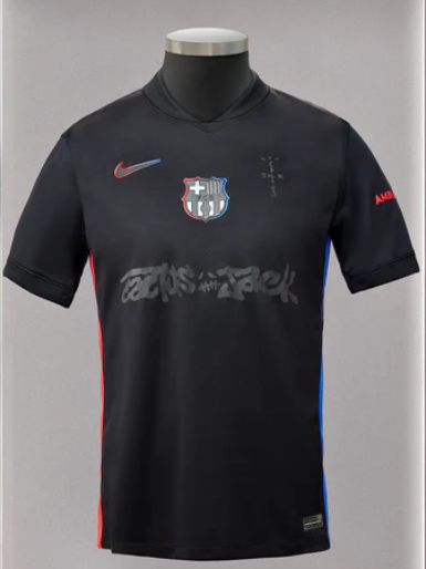 2024/2025 Versión Jugador Barcelona x Travis Scott Colaboración Visitante Negro Publicidad Camiseta de Fútbol Calidad Tailandesa — Vista 3
