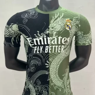 2025/2026 Versión Jugador Real Madrid Estampado Dragón Verde Militar y Negra Camiseta de Fútbol Calidad Thai — Vista 1