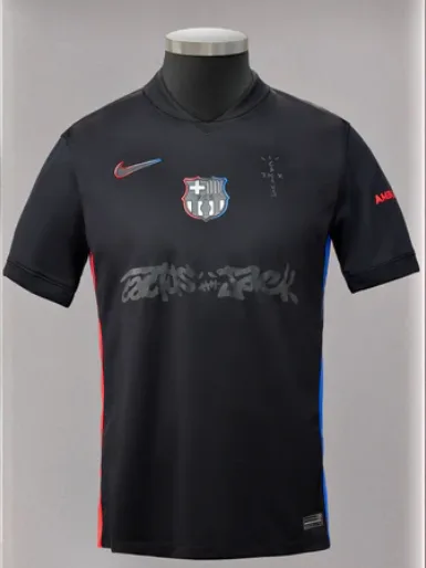 2024/2025 Versión Jugador Barcelona x Travis Scott Colaboración Visitante Negro Publicidad Camiseta de Fútbol Calidad Tailandesa — Vista 1